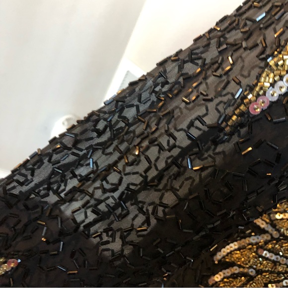 VTG Oleg Cassini BlackTie Sequin Embellished Heavily Beaded 100% Silk Open Back - Picture 7 of 11